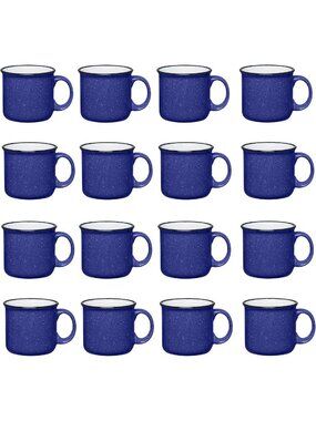 16 Ceramic Campfire Mugs - 15 Oz Cobalt Blue Coffee & Tea Cups for Home, Travel